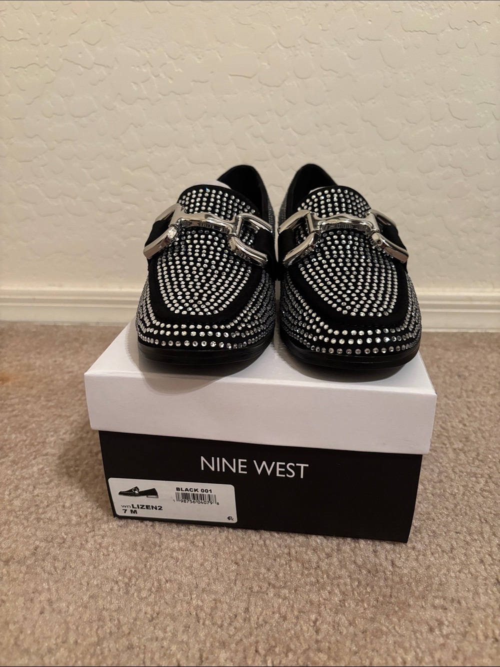 Nine West Black Studded Slip-On Loafers with Silver Hardware